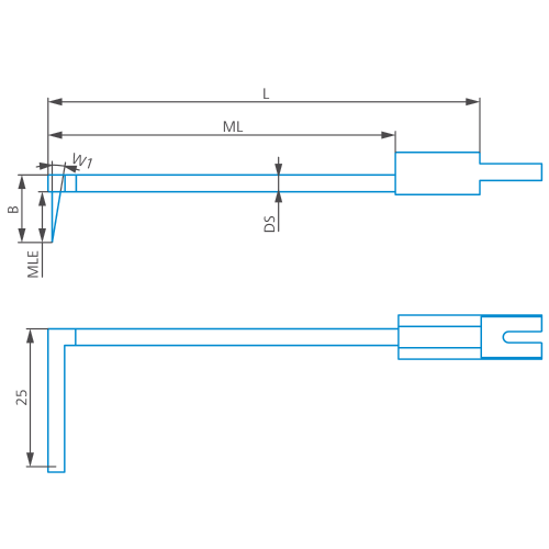 High rigid offset stylus arm (angular)/Contour ML=58,MLE=5, B=8, W1=12&deg; product photo